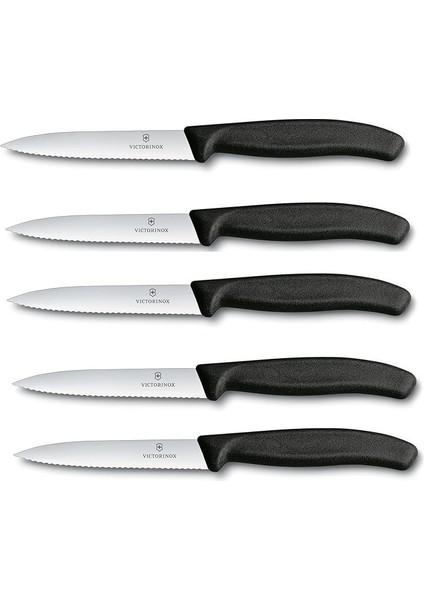 5 Parçalı Sebze Bıçağı Seti Swiss Classic Siyah — 10 cm Tırtıklı Kenarlı — Domates Bıçağı