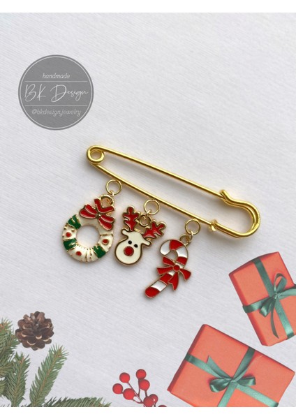 Noel Yeni Yıl Yılbaşı Temalı Broş Yaka Iğnesi Iskoç Iğnesi