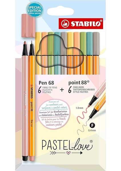 Point 88 & Pen 68 Pastellove - Ince Keçe Uçlu Kalem ve Keçe Uçlu Boya Kalemi - 12'li Paket - Çeşitli Renkler