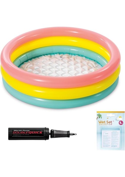 Yumuşak Tabanlı Renkli 3 Boğumlu Baby Pool Çocuk Bebek HAVUZU,114X25 cm ve Pompa+Yama Set, Pompa ve Yama Hediyelidir, Çocuklar Için Aktivite Aile