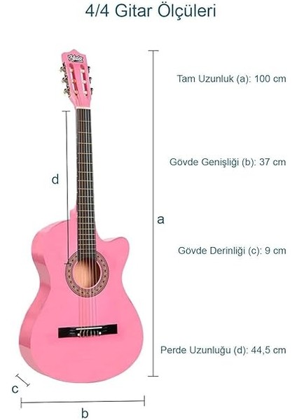 CG-395PK Pembe Renk Kesik Klasik Gitar 4/4 Yetişkin Boy Sap Ayarlı Full Set fırsatları