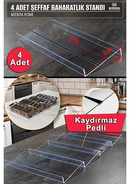 Home 4 Adet Kaydırmaz Pedli Şeffaf Stand Baharatlık Standı Çekmece Içi Düzenleyici Mhydkplx4 fiyatları