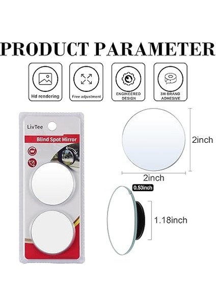 Kör Nokta Aynası, 2 Inç Yuvarlak Hd Cam Çerçevesiz Dışbükey Dikiz Aynası, Geniş Açılı Ayarlanabilir Çubuk, Arabalar, Suv ve Kamyonlar Için, 2'li Paket modelleri