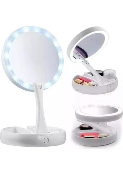 LED Işıklı 10X Katlanabilir Çift Taraflı USB Makyaj Aynası modelleri