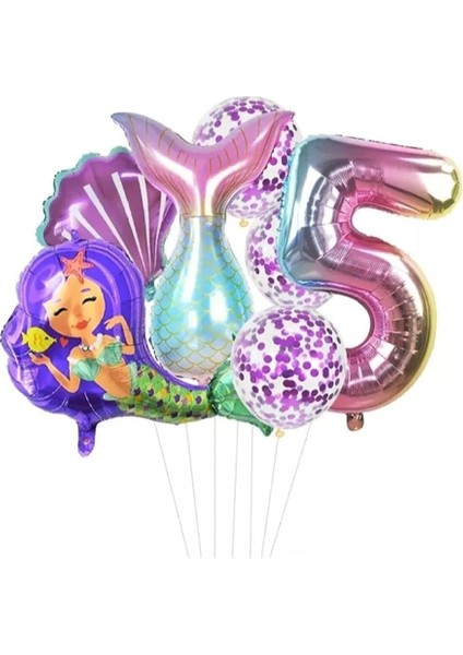 Kızı Kuyruğu Deniz Kabuğu Gökkuşağı Rakam Balon Pullu Şeffaf Balonlu Deniz Kızı Konsepti