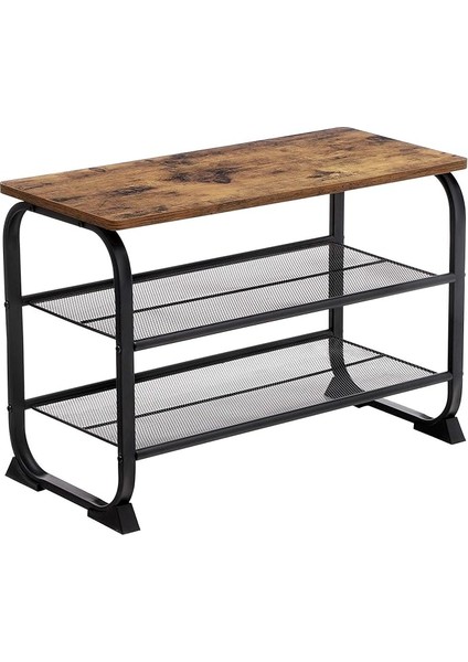 Ayakkabı Dolabı, 2 Izgara Raflı, Yuvarlak Çerçeve, Basit Montaj, Ahşap Görünüm, Vintage LMR32BX, 66 x 45 x 30 cm