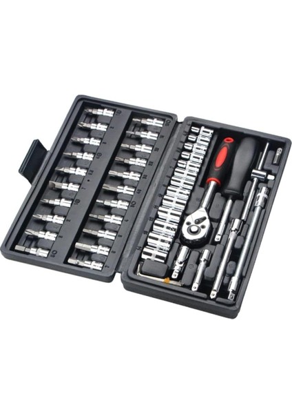 46 Parça Mini Lokma Takımı Otomatik Cırcırlı 1/4" Wrench Set Yüksek Kalite Kombinasyon Alet Seti
