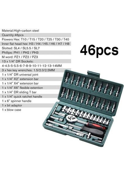 46 Parça Mini Lokma Takımı Otomatik Cırcırlı 1/4" Wrench Set Yüksek Kalite Kombinasyon Alet Seti indirimleri