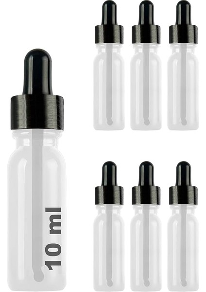 10 ml Metal Kapaklı Damlalık Dropper Şişesi Serum 10 cc Cam Şişe 6 Adet (Siyah Kapak, Şeffaf)