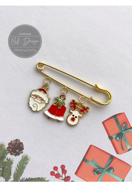 Noel Yeni Yıl Yılbaşı Temalı Broş Yaka Iğnesi Iskoç Iğnesi