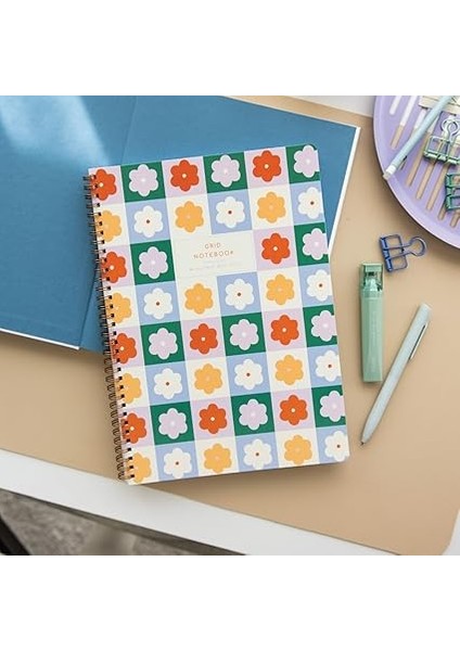 Spiralli Karton Kapak 2’li Set Kareli Okul Defteri 80 Yaprak, Ders Programlı Lila Çiçek modelleri