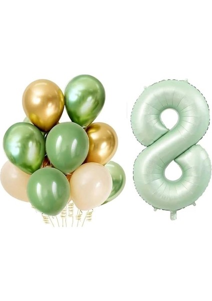 Sürprizi Retro Su Yeşili 8 Yaş Latex Balon Set
