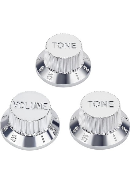 Elektro Gitar Kontrol Düğmeleri 2 Ton ve 1 Ses Düğmeleri Hız Düğmeleri Üst Şapka Metrik 6 mm (15/64 Inç) 18-Spline Squier Strat Elektro Gitarlar Için 3'lü Paket Jt/xn-04 Krom