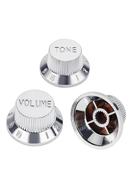 Elektro Gitar Kontrol Düğmeleri 2 Ton ve 1 Ses Düğmeleri Hız Düğmeleri Üst Şapka Metrik 6 mm (15/64 Inç) 18-Spline Squier Strat Elektro Gitarlar Için 3'lü Paket Jt/xn-04 Krom modelleri