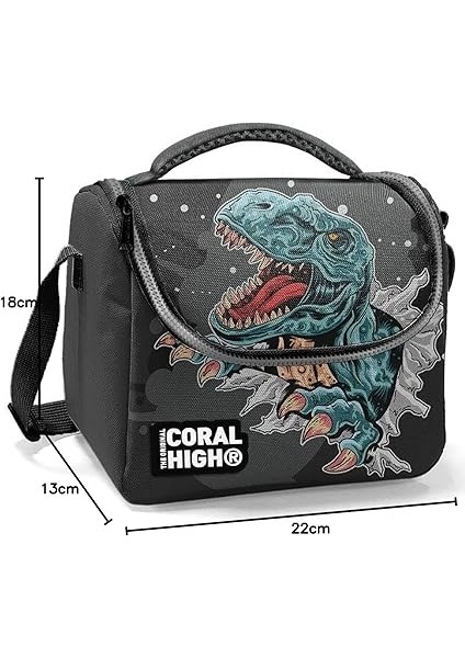 High Erkek Okul Okul Beslenme Çantası - Siyah Gri Dinazor - Termal Astarlı fırsatları