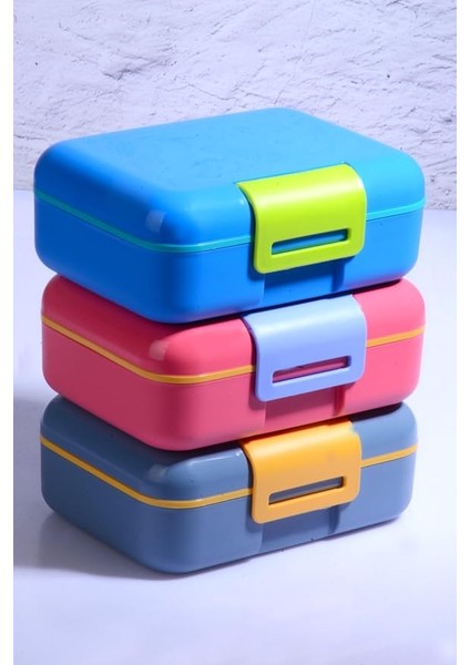 3 Adet Design Kendinden Kaşıklı 5 Bölmeli 2 Katlı Beslenme Kutusu