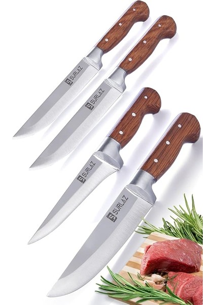Handmade Kasap Kurban Serisi Bıçak Seti Et Sebze Yüzme Sıyırma Bıçak Mutfak Sürmene Bıçağı 4'lü