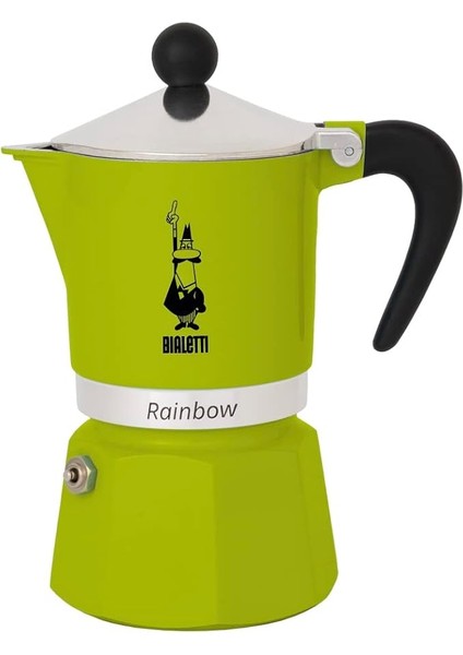 - Rainbow: 6 Cups Ocak Üstü Espresso Pişirici - 250ML - Yeşil Renk - Alüminyum Gövde - Patentli Güvenlik Valfi - Tüm Ocak Türleri Için Uygundur (Indüksiyon Hariç)