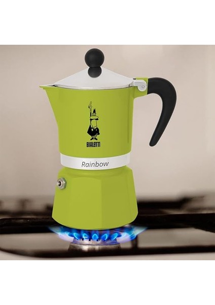 - Rainbow: 6 Cups Ocak Üstü Espresso Pişirici - 250ML - Yeşil Renk - Alüminyum Gövde - Patentli Güvenlik Valfi - Tüm Ocak Türleri Için Uygundur (Indüksiyon Hariç) modelleri