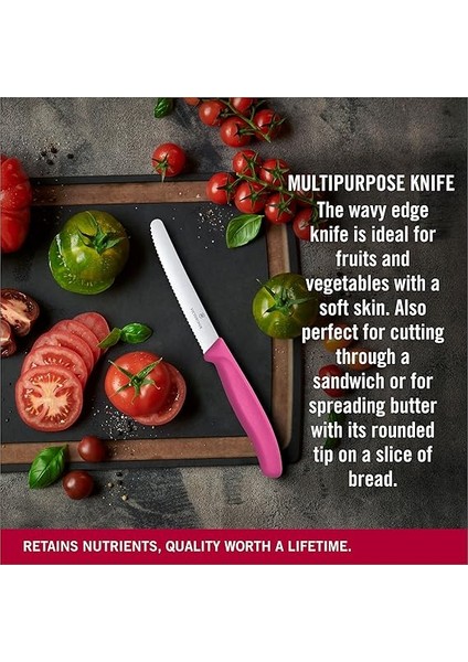 Vt 6.7836.L115 Swiss Classic Pembe Tırtıklı Domates Sosis Bıçağı 11 Cm, Pembe fırsatları