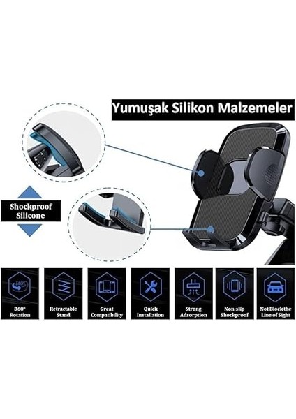 Araç Içi Telefon Tutucu Otomatik Klipsli Araba Için Ayarlanabilir Cam ve Torpido Için Yüksek Kalite Tutacak modelleri
