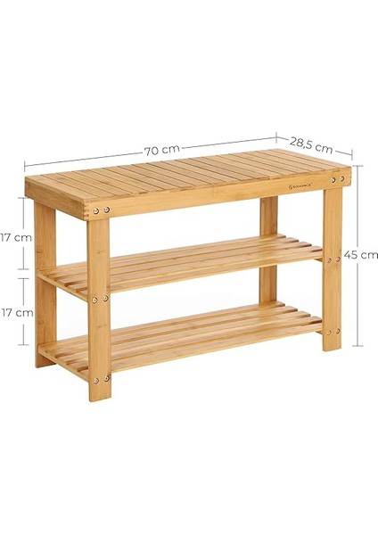 Ayakkabı Rafı, Ayakkabı Dolabı, Oturma Banklı, Bambu, 3 Raf Zeminli, 70 x 28 x 45 Cm, Koridor, Banyo, Oturma Odası ve Antre Için Ideal LBS04N modelleri