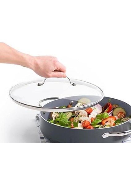 Evrensel Cam Kapak, Kızartma Tavası ve Tencere Için, Paslanmaz Çelik Saplı, Bulaşık Makinesinde Yıkanabilir – 20 Cm, Şeffaf indirimleri