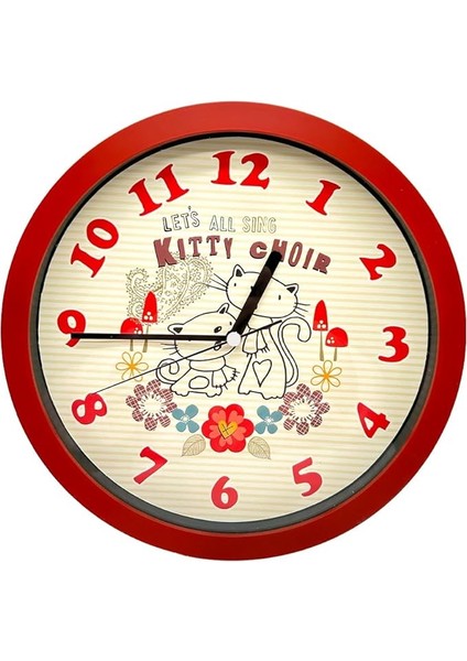 Mark Premium Serisi Kıtty Desenli Kırmızı Duvar Saati 25 cm