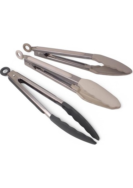 Mutfak Maşası Yemek Izgara Salata Barbekü Kızartma Maşası, Isıya Dayanıklı Paslanmaz Çelik Saplı Silikon Yemek Maşası 3 Renk Seçeneği (Gri-Krem-Bej) (Gri) fırsatları