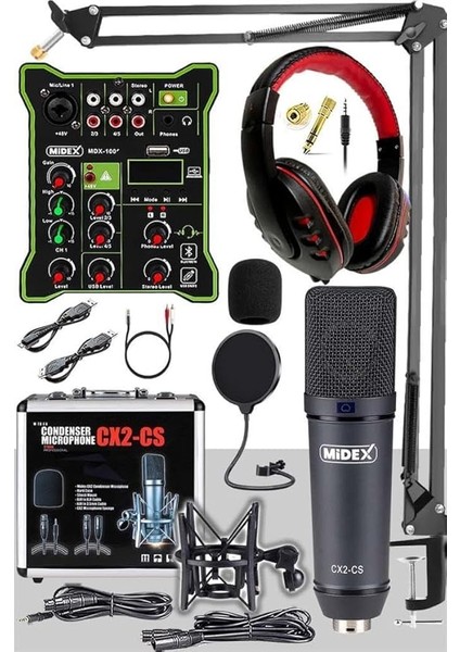 Wizard Paket-1 Cx2 Stüdyo Mikrofon MDX-100 Stüdyo Kayıt Mikseri Kulaklık Ekipman Seti