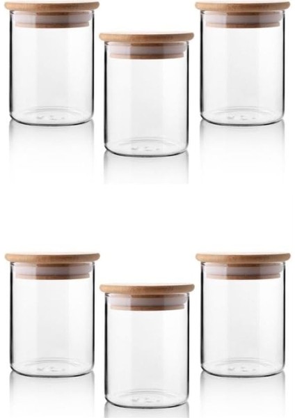 6'lı Bambu Kapaklı Cam Baharatlık Seti 200ML, Borosilikat Bambu Kapaklı Cam Baharat Takımı