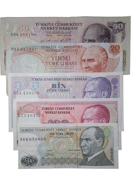 Emisyon 7. Emisyon 5 Adet Koleksiyon Eski Kağıt Para. Antika Para