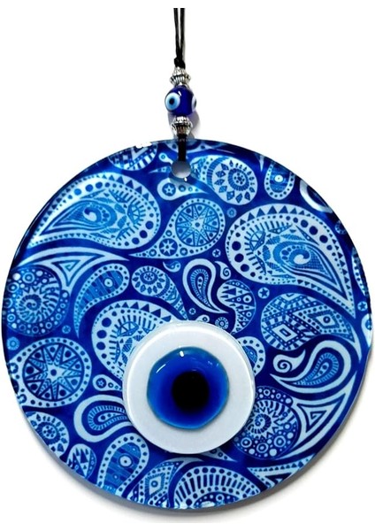 Beyaz Cam Nazar Boncuğu, El Işçiliği Cam Duvar Süsü, Nazarlık Hediyelik Eşya