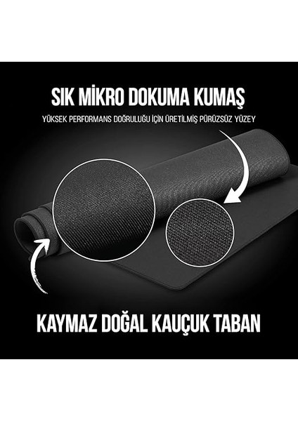 Pro Black Edition - Dikişli Kenar 70X30, 90X40, 100X50 ve 120X60 cm Oyuncu Gaming Mouse Pad (Siyah, 90X40 Cm) fırsatları