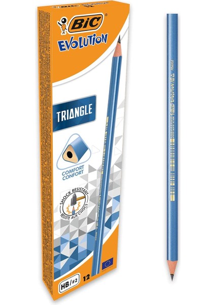 Evolution Üçgen Kurşun Kalem 12'li Kutu, Kıymık Oluşturmaz, Çiğnemeye Karşı Dayanıklı, Kolay Açılır