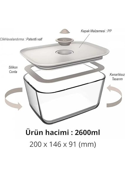 Fika Clık Dikdörtgen Saklama Kabı 2600ML Bej indirimleri