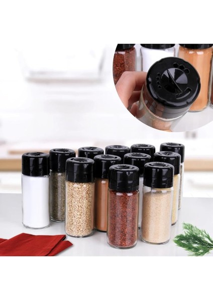 12 Adet Cam Baharatlık Seti 245 ml Döner Kapaklı Tuzluk Biberlik