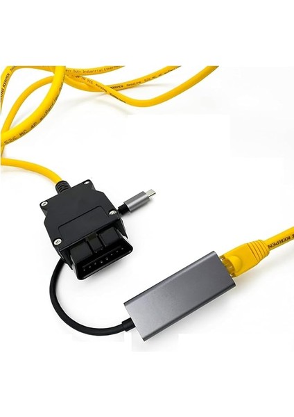 Ohp Enet Obd2 Kablosu (Enet Kablosu + USB Tip C) Bmw Enet Kablo Obd2’den RJ45’E Dönüştürücü | F Serisi Kodlama, Bimmercode ve Teşhis Yazılımları ile Uyumlu Ethernet Arayüz Kablosu