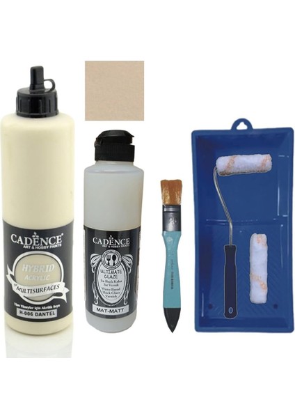 Mobilya Boyası-Cadence Multisurface H-006 Dantel 500ML Ultimate Vernik Mat 250ML Saten Rulo Set Dantel Tek Ebat