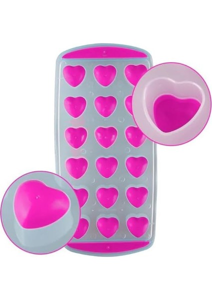 Slikon Tabanlı Kalpli 18 Hazneli Buz Kalıbı (Pembe)