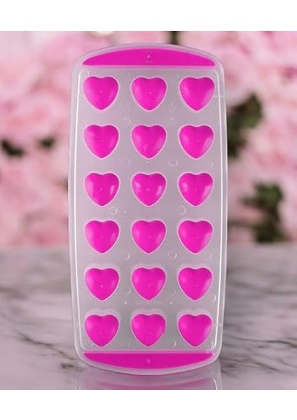 Slikon Tabanlı Kalpli 18 Hazneli Buz Kalıbı (Pembe) fiyatları