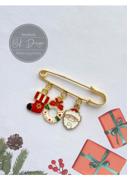 Noel Yeni Yıl Yılbaşı Temalı Broş Yaka Iğnesi Iskoç Iğnesi Noel Babalı