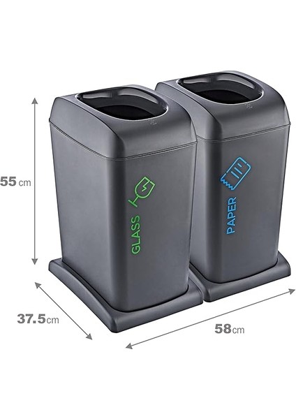 2'li Set Soft Tekerlekli Cam-Kağıt Geri Dönüşüm Kutusu 40 Lt - Antrasit, Çok Amaçlı Geri Dönüşüm Kutusu fiyatları