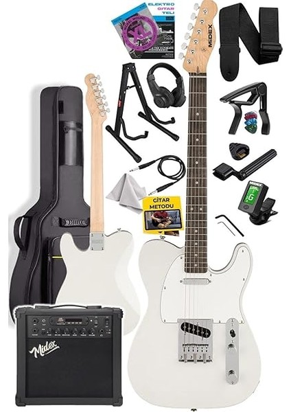 TLX-50WH-25AMP Tele Kasa Gül Klavye 2 Single-Coil 25W Amfili Elektro Gitar fiyatları