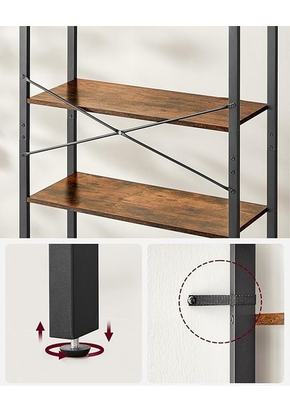 Kitaplık, 6 Katlı Raf, Çelik Çerçeveli Yüksek Rustik Raf, Oturma Odası, Ofis, Çalışma Odası, Koridor, Endüstriyel Tarz, 80 x 30 x 186 Cm, Rustik Kahverengi ve Siyah LLS082B01 indirimleri