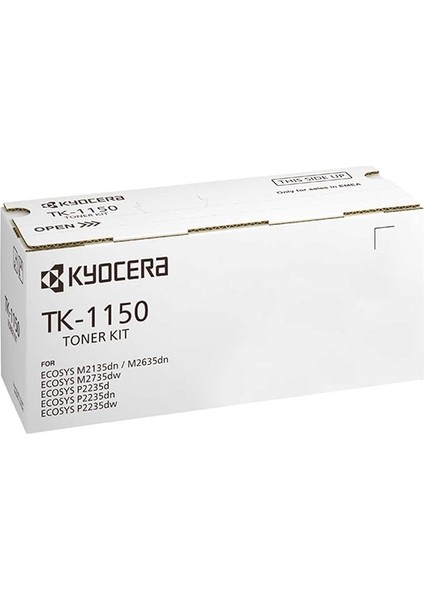TK-1150 Orijinal Toner Kartuşu Siyah 1T02RV0NL0. Ecosys M2135DN, Ecosys M2635DN, Ecosys M2735DW, Ecosys P2235DN, Ecosys P235DW ile Uyumlu