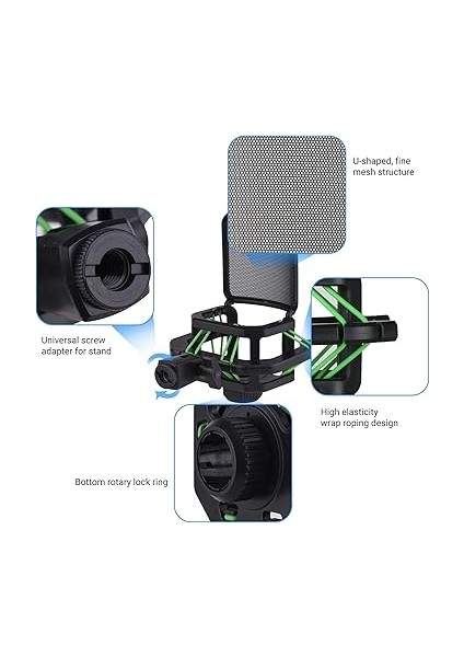 Shock Mount For Microphone Plastik Mikrofon Şok Dağı Titreşim Önleyici Mikrofon Tutucu Standı, Metal Pop Filtresi ile Çap 23.5mm-24.5mm Için Evrensel Vida Adaptörü modelleri