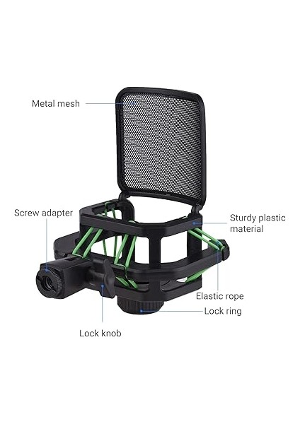 Shock Mount For Microphone Plastik Mikrofon Şok Dağı Titreşim Önleyici Mikrofon Tutucu Standı, Metal Pop Filtresi ile Çap 23.5mm-24.5mm Için Evrensel Vida Adaptörü fırsatları