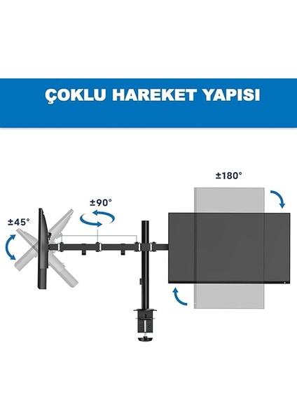 Çift Kol Monitör Standı 32" Ekrana Kadar Vesa 75X75 ve 100X100 Uyumlu Çift Ekran fırsatları