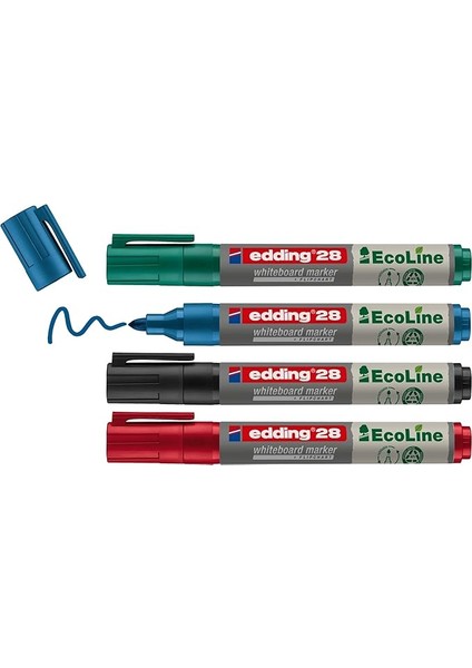 28 Ecoline Beyaz Yazı Tahtası Kalemi, 4'lü Set, Karışık Renkler, Yuvarlak Uç, Yeniden Doldurulabilir